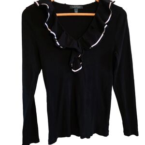 RALPH LAUREN Womens Long Sleeve Pullover Shirt Blouse Light Ruffles Medium